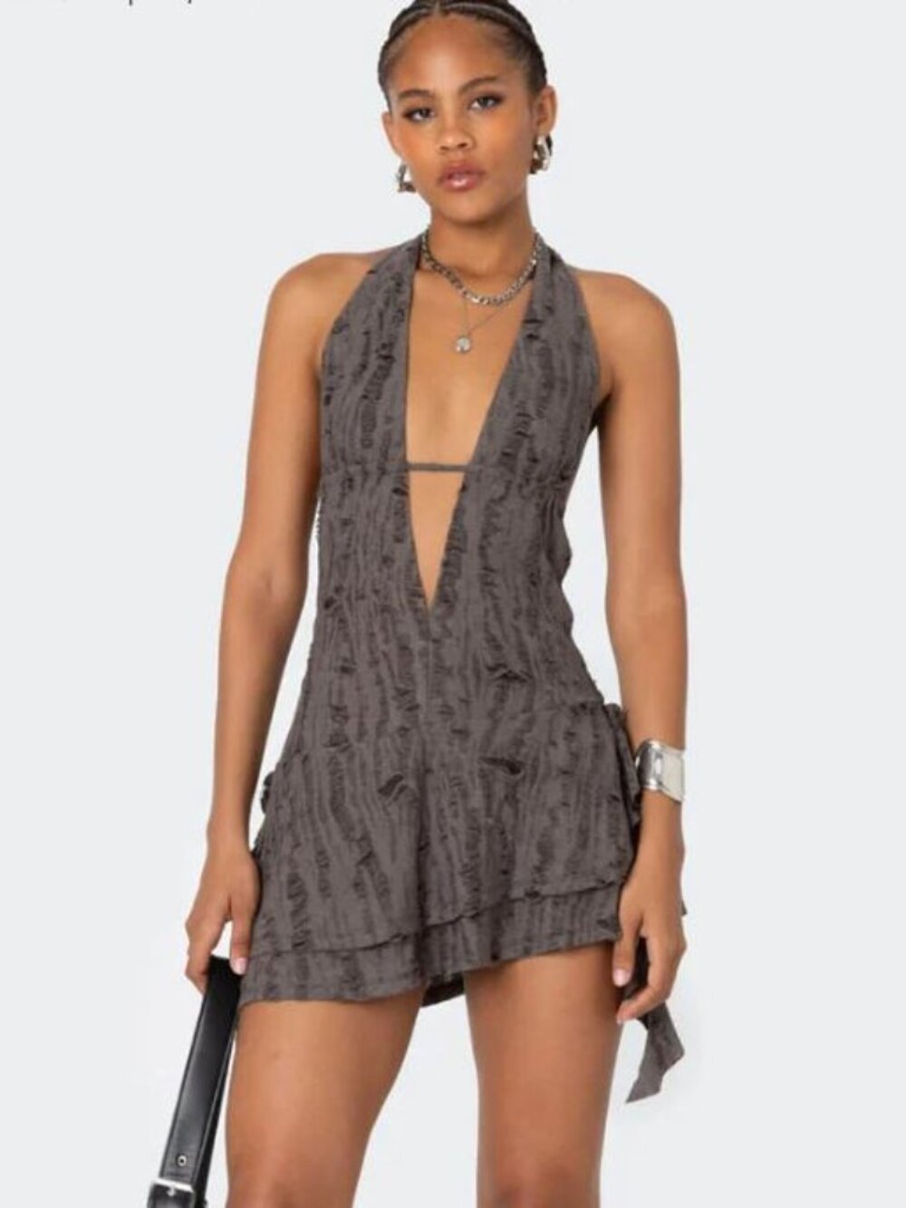 Edikted Shredded Backless Halter Mini Dress